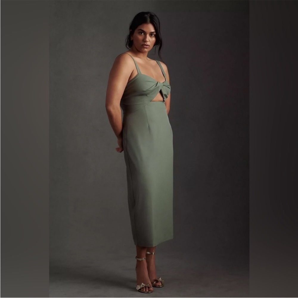 BHLDN Olive Green Twist-Front Maxi Dress